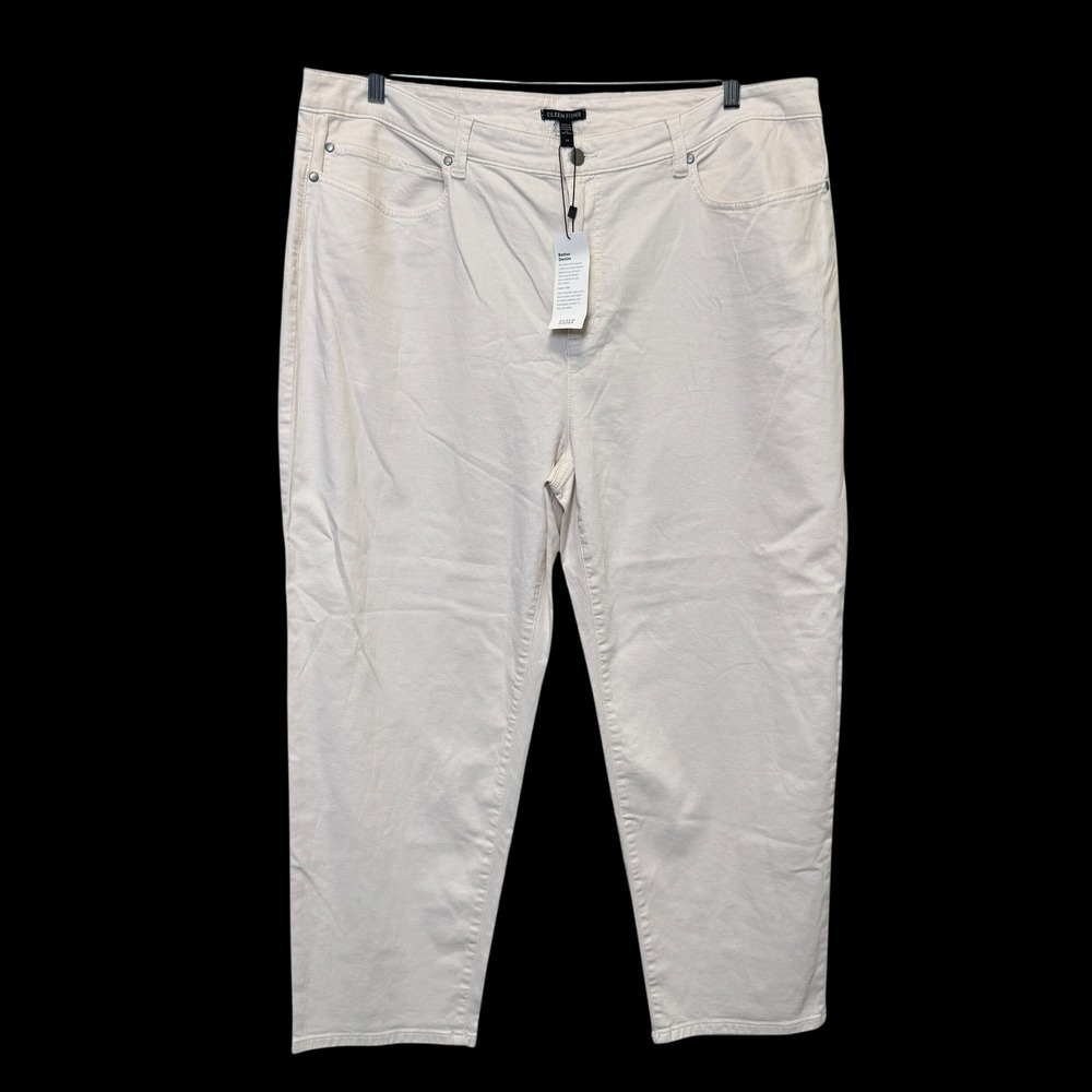 Eileen Fisher Womens Straight Ankle Pant 24 Cream Organic Cotton Denim Capsule